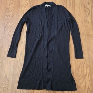 LOFT Black Ribbed Duster Lightweight Cardigan Sweater Cotton Casual Work Basic S